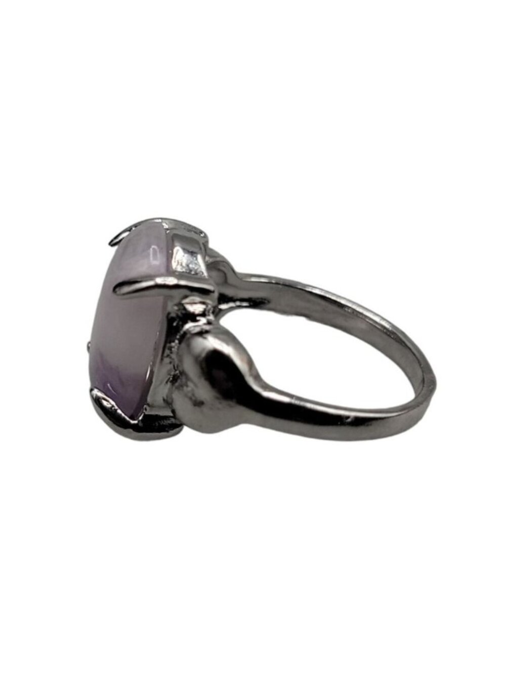 Purple Moonstone Ring Silver Plated Ladies Size 5.5 Heart Side Accents Vintage - Picture 14 of 16